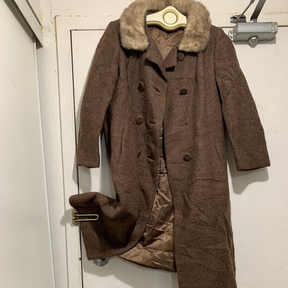 VINTAGE UNION LABEL REAL FUR COLLAR WOOL TRENCH COATS SIZE S - Picture 11 of 13